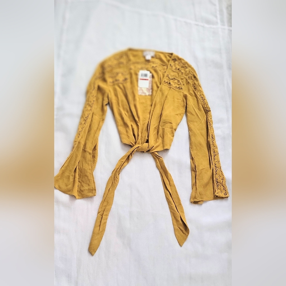 NWT! Lulus Boho Summer Band of Gypsies Mustard Yellow Women's Embroidered Top XS